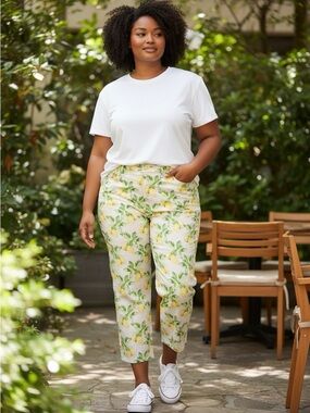 Talbots Heritage Women's Lemon-Print Crop Pants - White/Yellow/Green